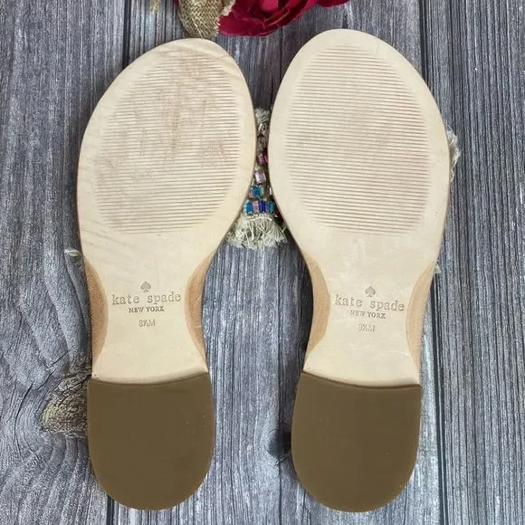 KATE SPADE Solaina Natural Multi-Color Rhinestone Sandals 8.5M - Picture 5 of 10